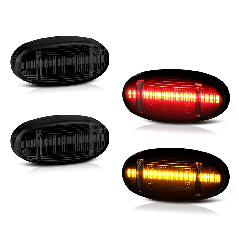 [4-Pieces] For 2011-2022 Ford F350 F450 Super Duty Pickup Smoked Lens Red + Amber Led Strip Rear Fender Light Side Marker Lamp R