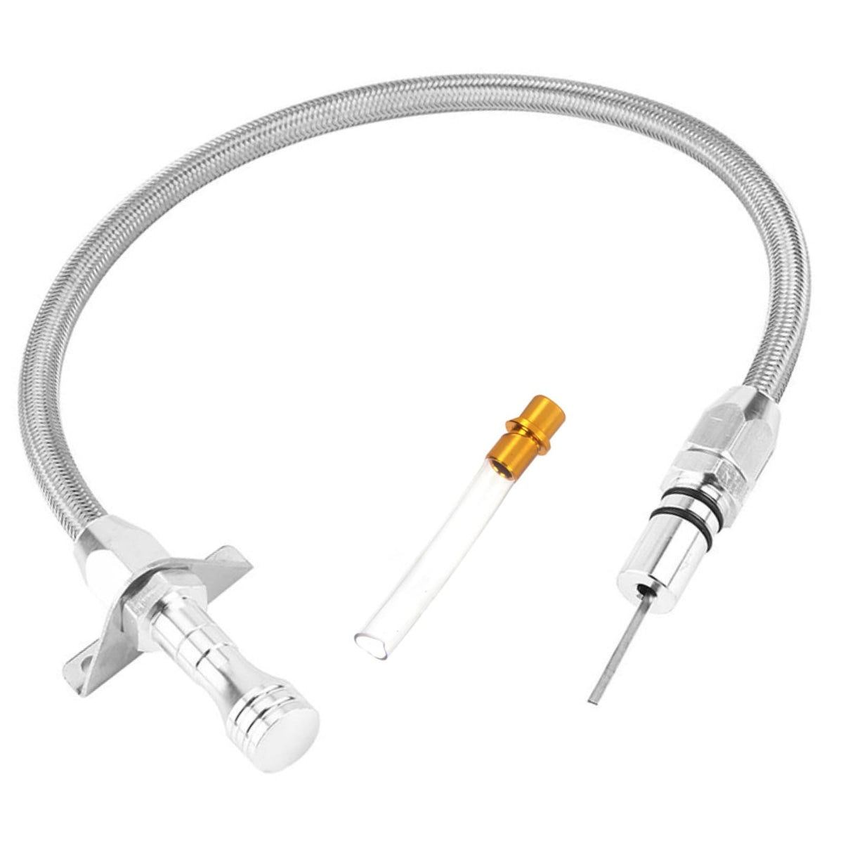 AmiliParts for Chevy GM 4L80E 700R4 4L60E Flexible Transmission Dipstick Tube with Firewall Mount Stainless Steel Braided Housin