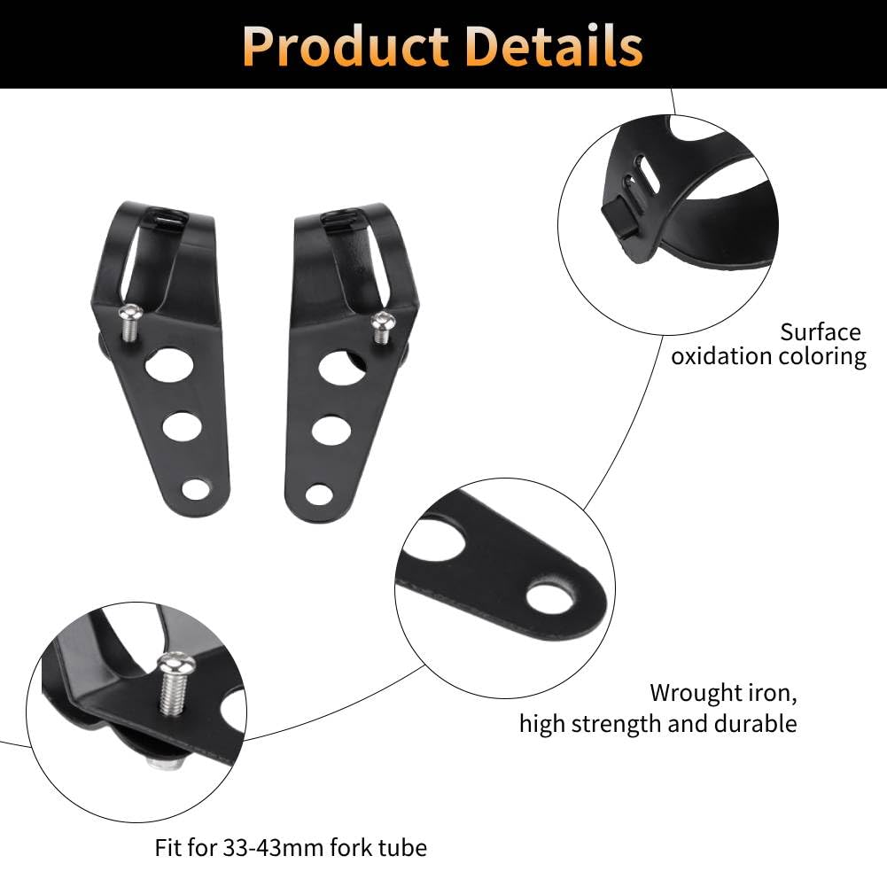 Keenso 33-45Mm Fork Headlight Mounting Bracket, Universal Motorcycle Headlight Bracket Fork Tube Clamp Kit For Chopper Cafe Racer (Black)