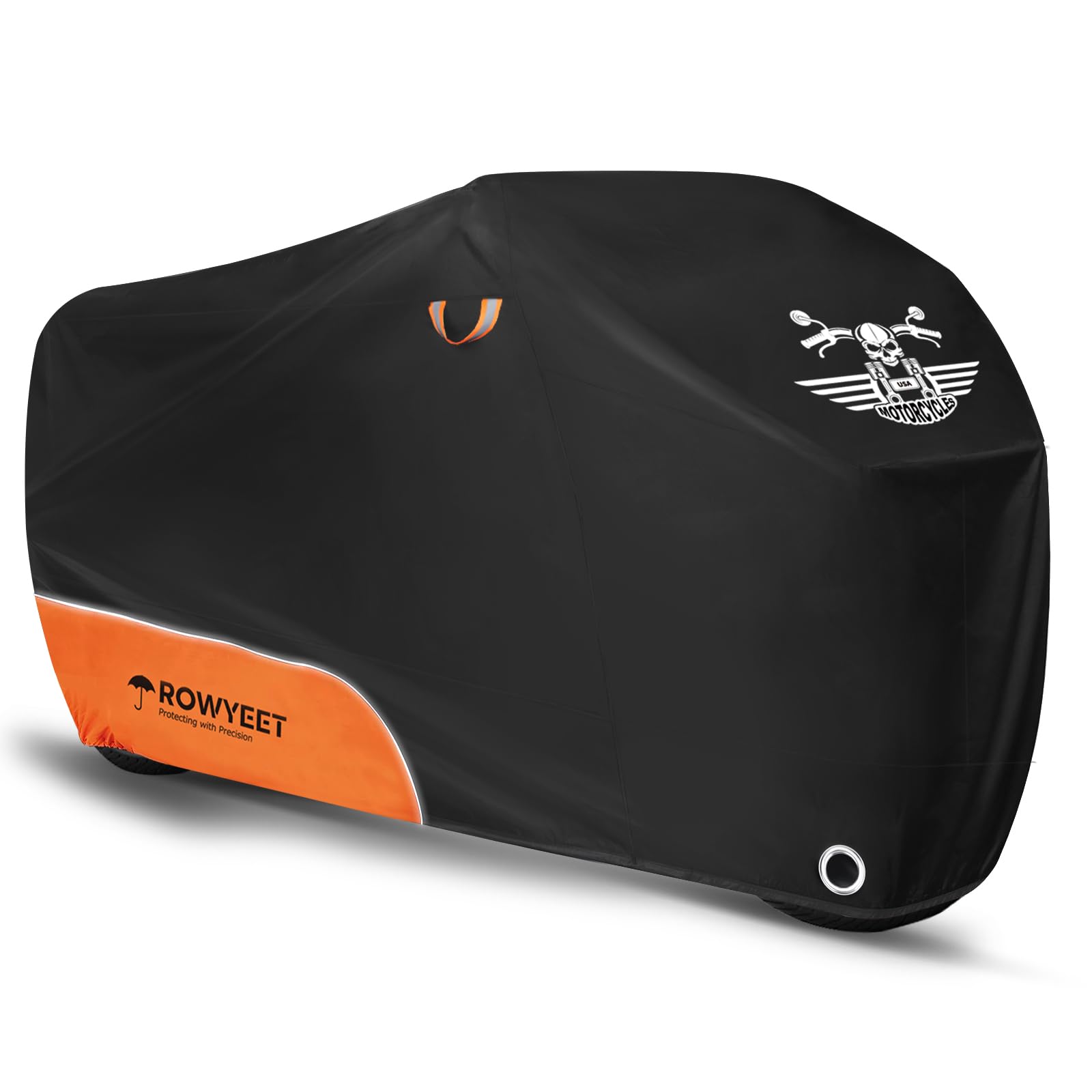 ROWYEET Motorcycle Cover Waterproof Outdoor Storage with Lock-Holes, Storage Bag & Night Reflective Design, All Season Protectio