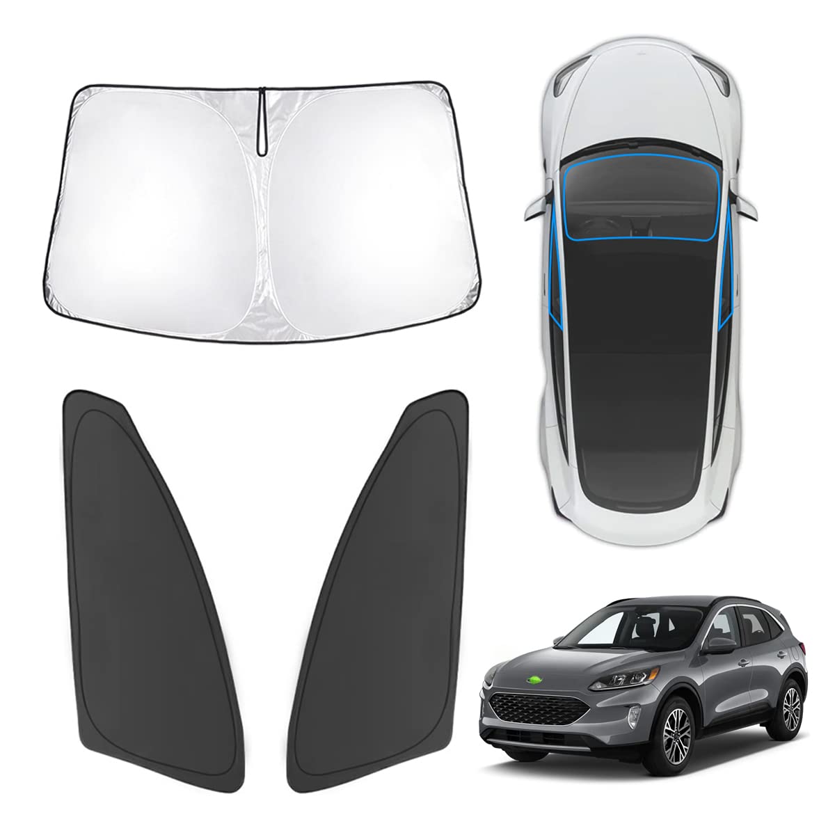 Karltys Windshield Sun Shade For Ford Escape 2020-2023 Window Sunshade Foldable Front Side Window Shade Cover 210T Car Sun Visor