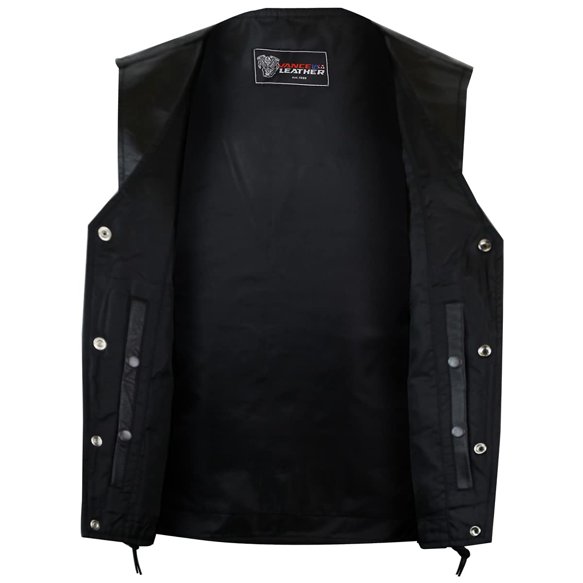 Vance Men'S Black Straight Bottom Leather Motorcycle Vest (M)
