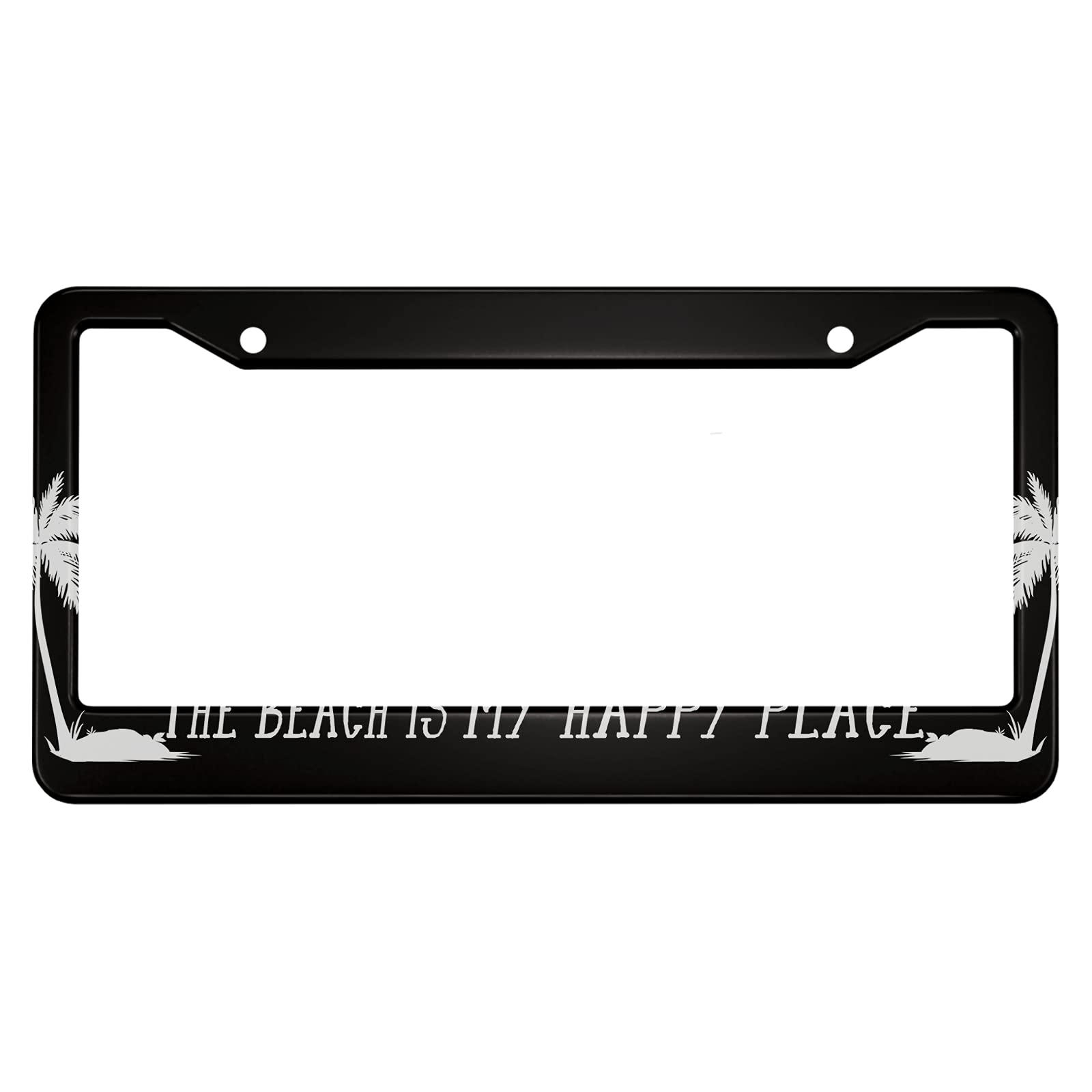 Ofloral The Beach Is My Happy Place Aluminum Alloy License Plate Frame Palm Tree Design Seaside Holiday Applicable To Us Standar