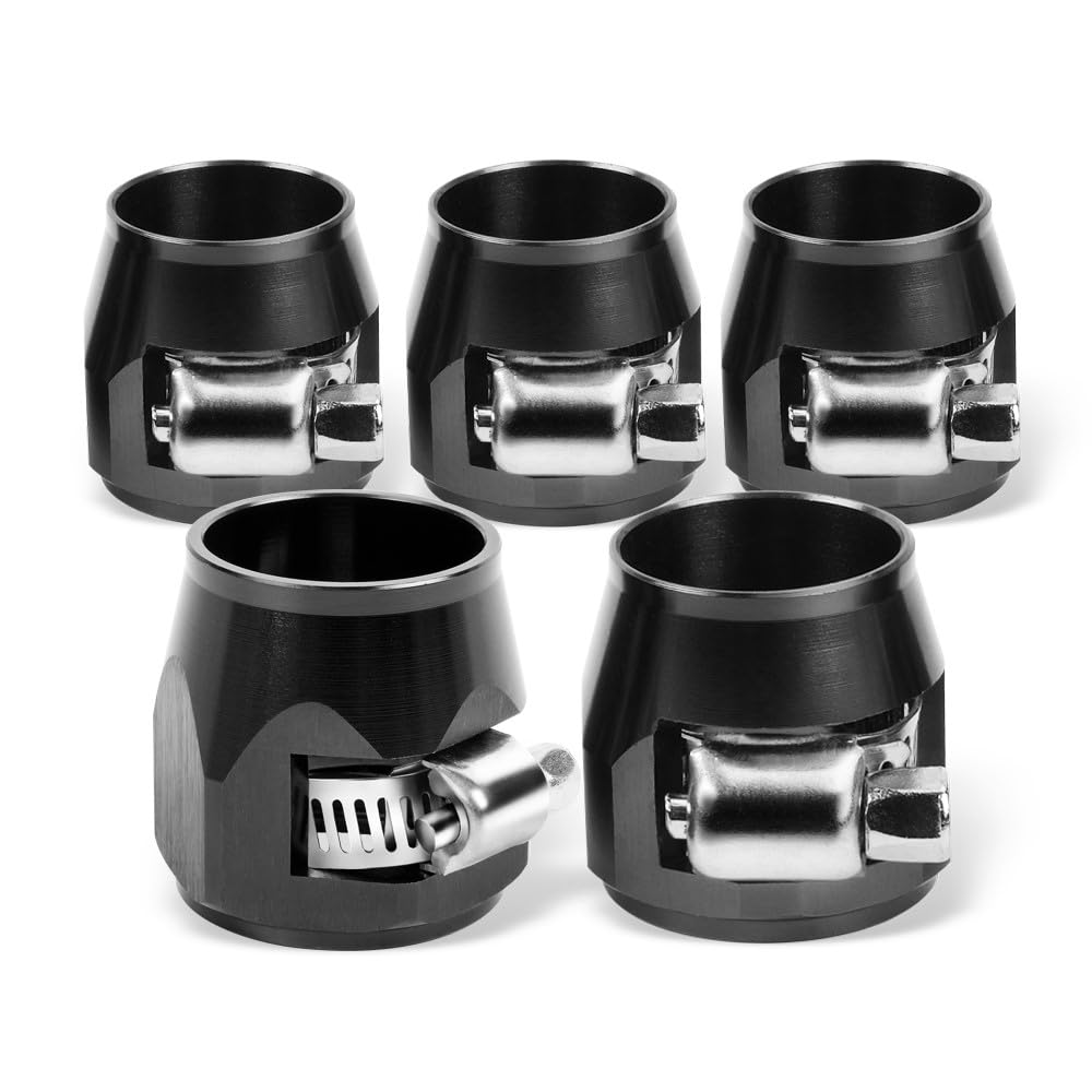 Aurorasters 6AN Flexible Rubber Hose Pipe Clamps 5PCS Hose Finisher Clamps Connector with Screw Band for 3/8 Fuel Line Aluminum 