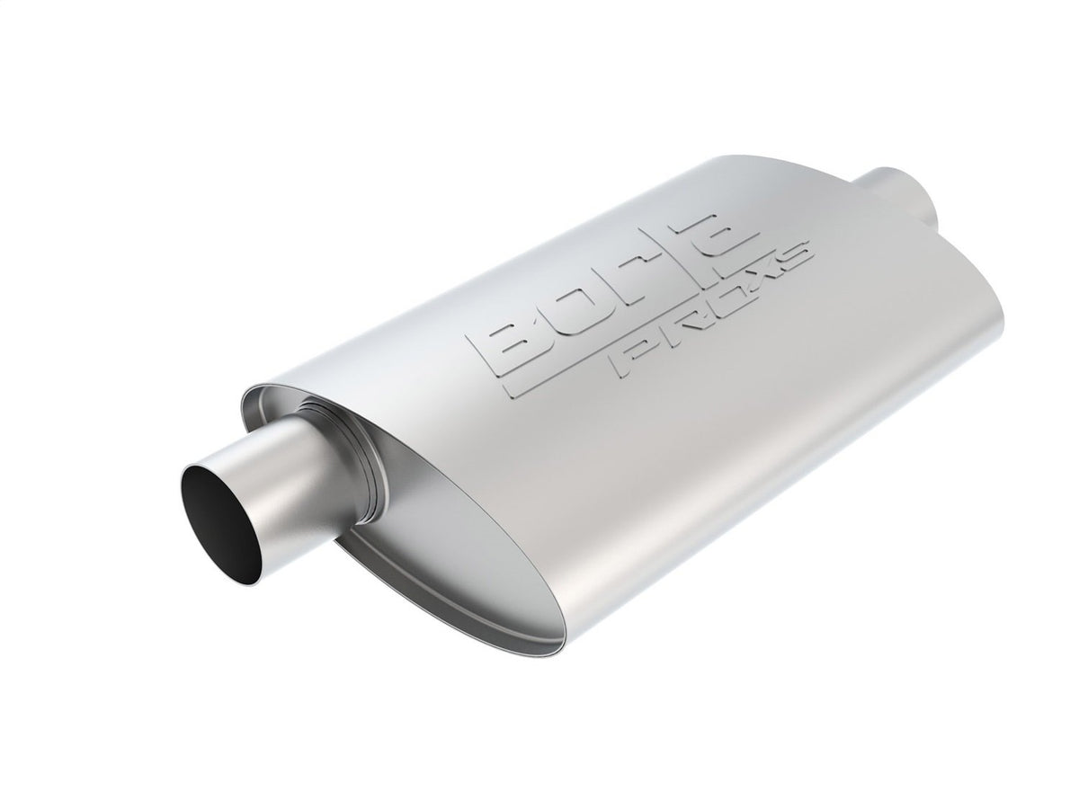Borla 40358 Proxs Universal Performance Muffler 2.5 Offset Inlet / 2.5 Center Outlet 4 X 9.5 Oval X 14 Long Body 19 Overall Length Un-Notched Necks Reversible Design T-304 Stainless Steel