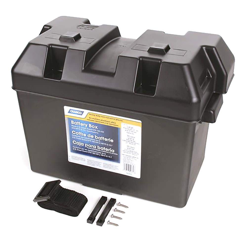 Camco Large Battery Box With Straps And Hardware - Group 27, 30, 31 |Safely Stores Rv, Automotive, And Marine Batteries | Measures Inside 7-1/4 X 13-1/4 X 8-5/8 | (55372)