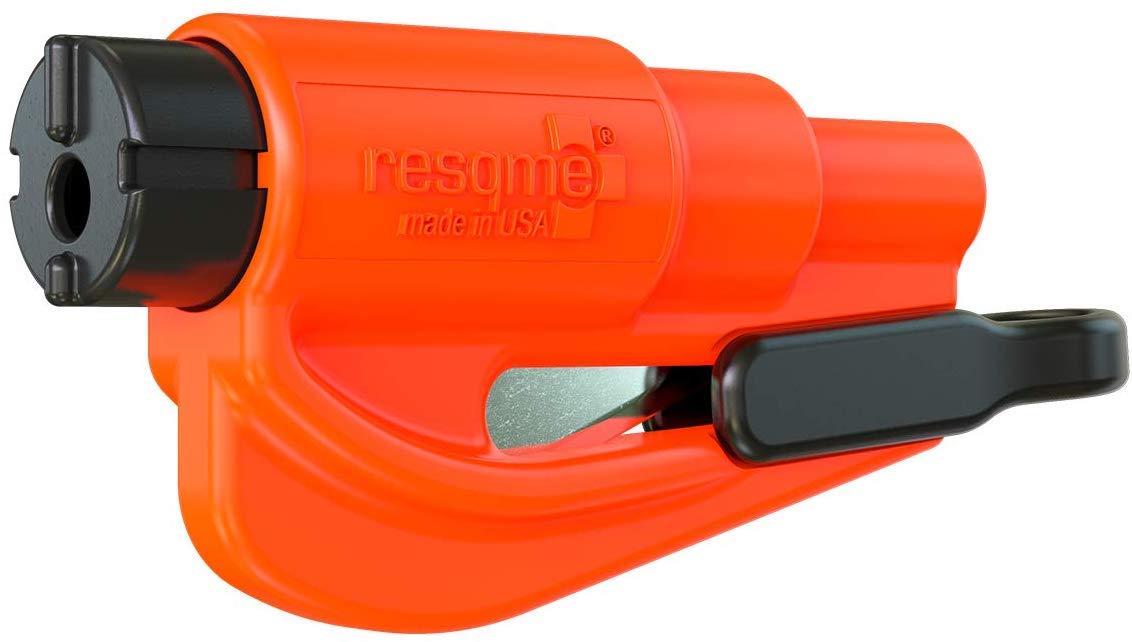resqme The Original Emergency Keychain Car Escape Tool, 2-in-1 Seatbelt Cutter and Window Breaker, Made in USA, Orange- Compact 