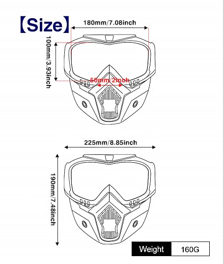 Motorcycle Goggles With Removable Face Mask, Riding Glasses Dirt Bike Atv Motocross Detachable Eyewear Offroad Airsoft Paintball
