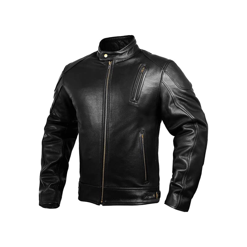Hwk Leather Motorcycle Jacket With Armor For Men, Cafe Racer Genuine Leather Jacket For Weather Resistant Enduro Motocross, Moto