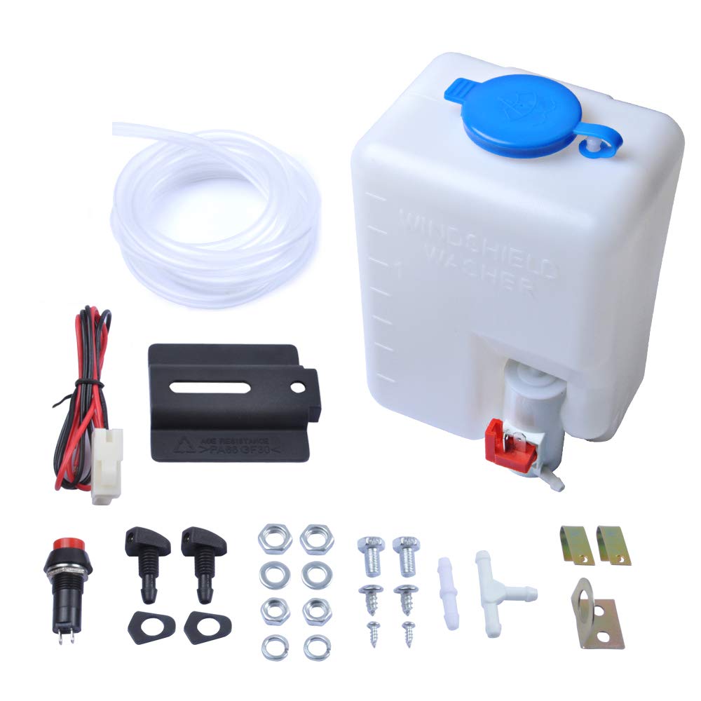 Otuayauto Universal Windshield Washer Bottle, 12V Washer Pump Fluid Reservoir Jet Button Switch Windshield Tank, Oem: 160186