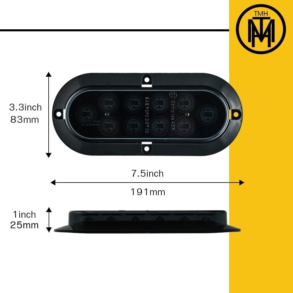 Tmh 6'' Oval Smoked Lens/Red Led Trailer Tail Light Surface Mount 10 Led Waterproof Stop Brake Turn Trailer Lights For Truck Rv