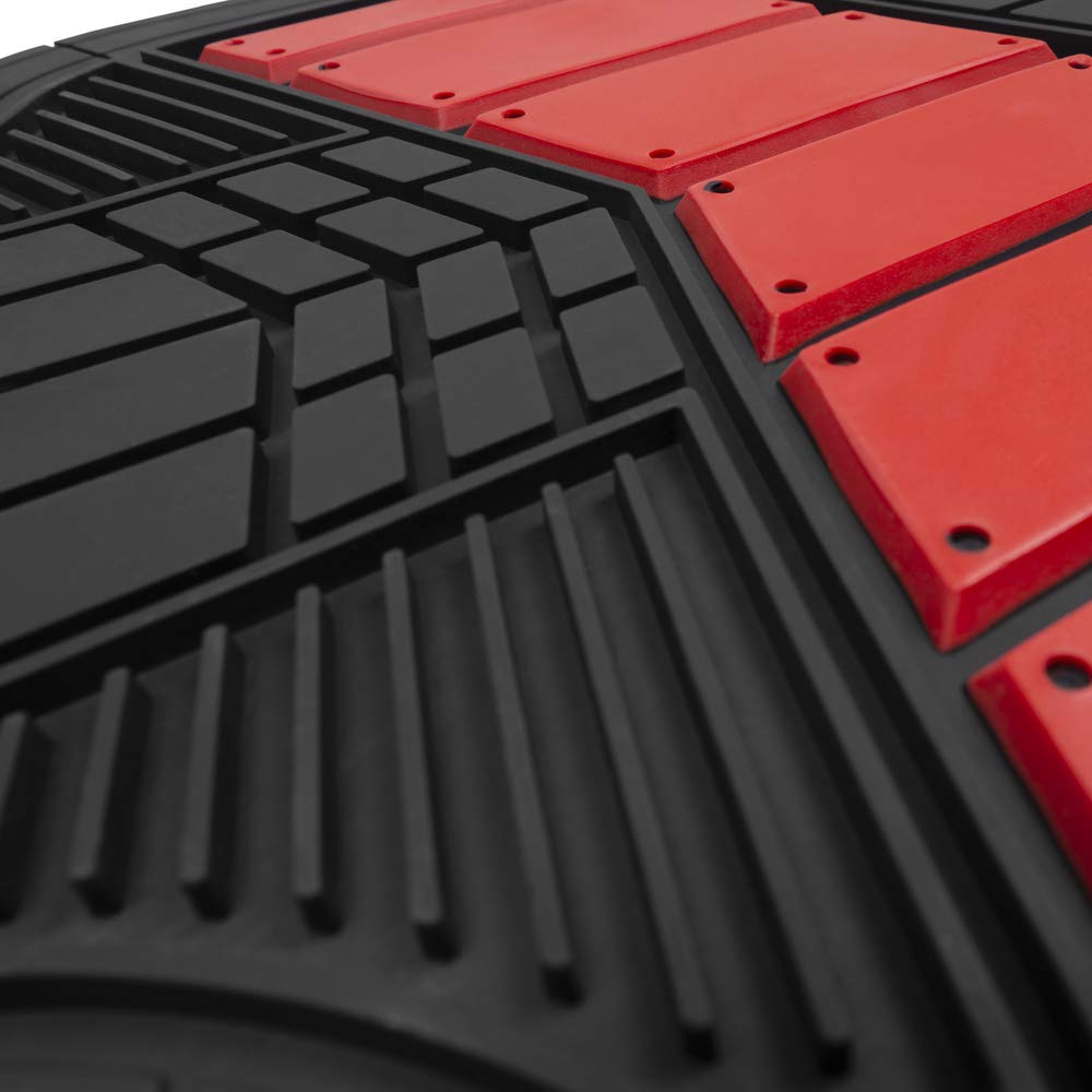Bdk Two-Tone Polypro Car Seat Covers Full Set With Motor Trend Heavy Duty Rubber Car Floor Mats, Black & Red - Interior Covers For Auto Truck Van Suv
