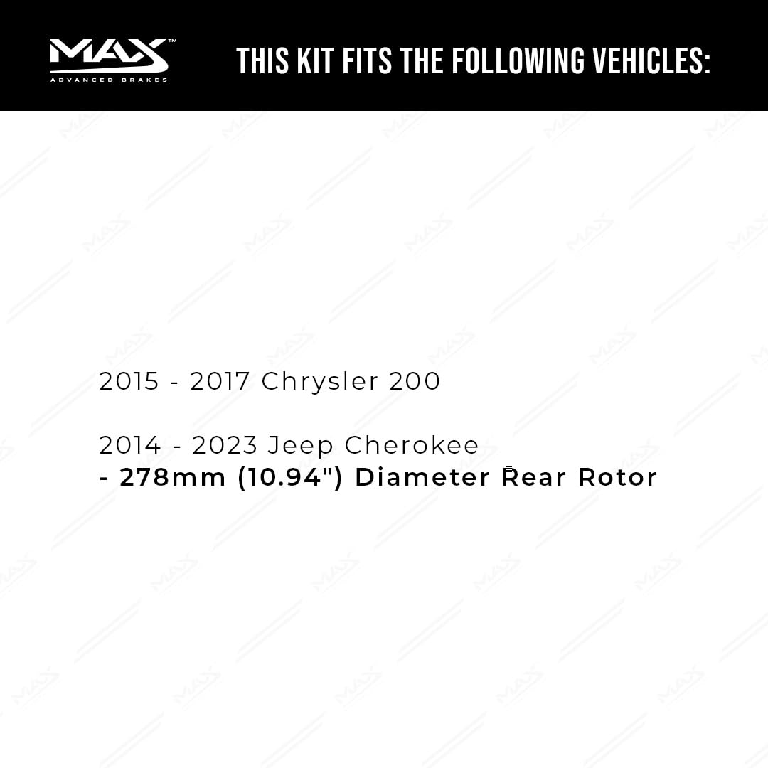 Max Advanced Brakes Rear Brake Kit Compatible With 2015-2017 Chrysler 200 Compatible With Jeep Cherokee W/10.94 '' Rotor Replace
