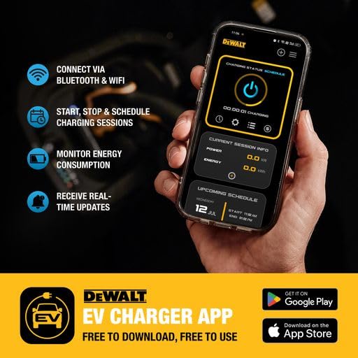 DEWALT Electric Vehicle Level 2 EV Charger up to 40 Amps 240V, App Control Bluetooth & Wi-Fi, CSA Certified Indoor/Outdoor NEMA