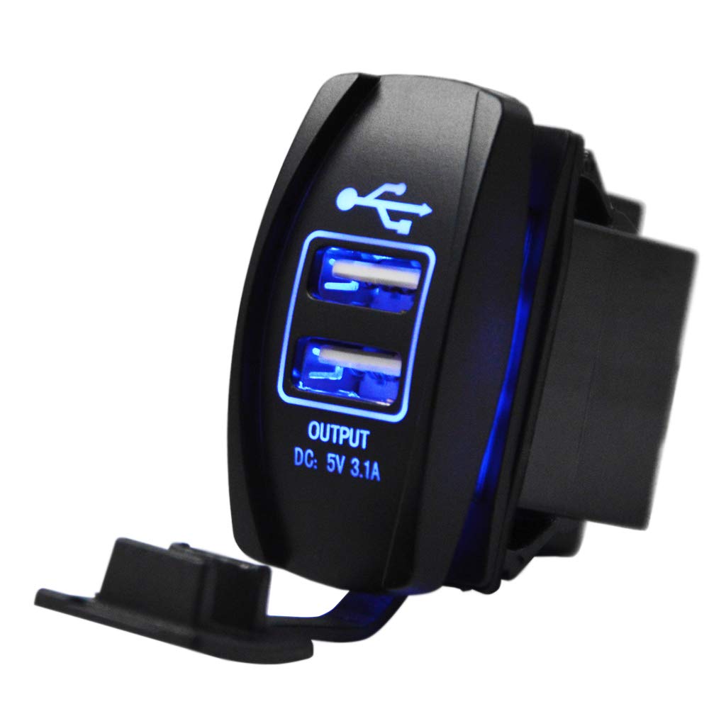 Dual Usb Charger Rocker Switch Blue Backlit 12V-24V Compatible With Utv Polaris Ranger Rzr Xp Turbo Can Am Commander Maverick X3