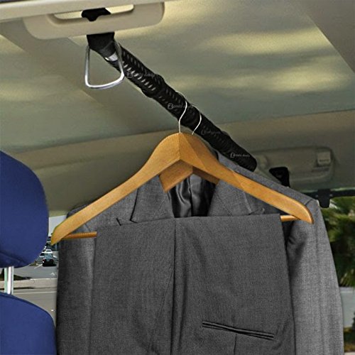 Zento Deals Heavy Duty Expandable Clothes Bar Car Hanger Rod- Convenient Classic Black Combines with Strong Metal and Rubber Gri