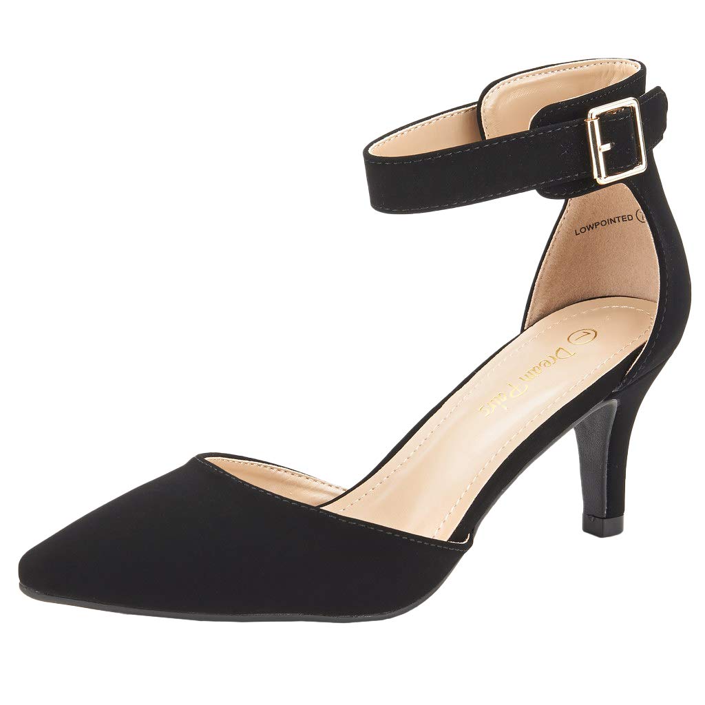 Dream Pairs Womens Lowpointed Black Nubuck Low Heel Dress Pump Shoes - 55 M Us