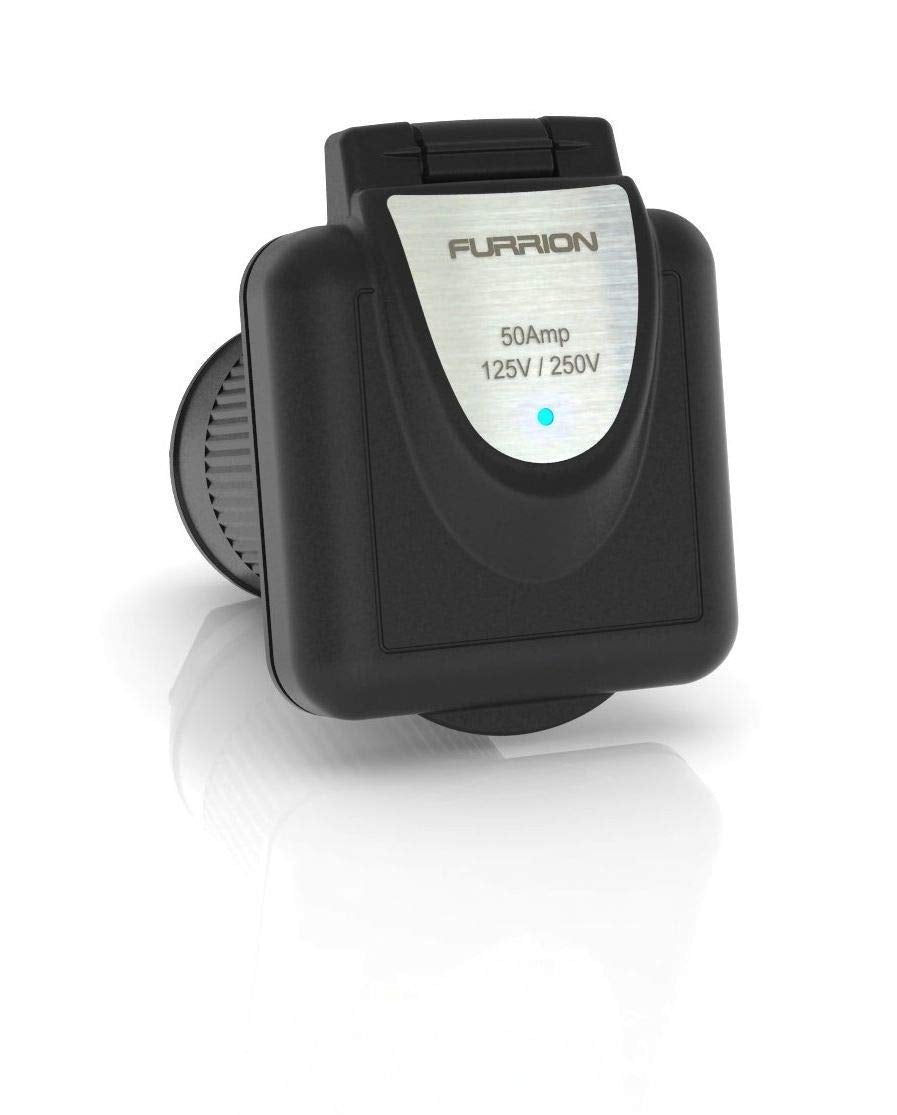 Furrion 50 Amp 125/250 Volt Shore Power Inlet with Marine Grade quality and PowerSmart technology (Black) - F52INS-BS-AM