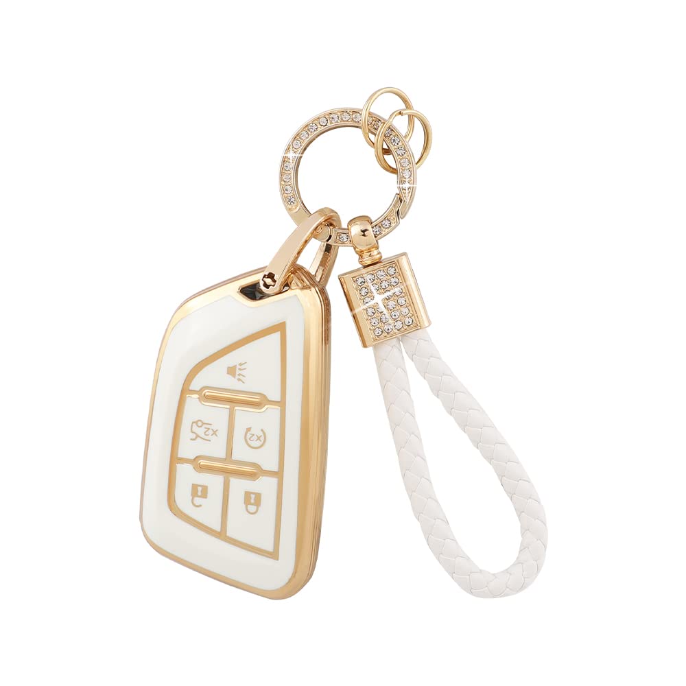 Pifoog For Cadillac Key Fob Cover Ct5 Ct4 Ct4-V Accessories 5 Buttons Soft Tpu Car Smart Keys Shell Case Protector Full Covers B