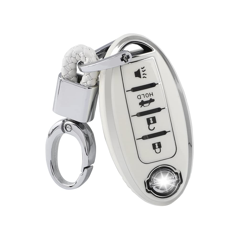 1797 For Nissan Key Fob Cover White Altima Rogue Sentra Pathfinder Maxima Titan Murano Accessories Car Key Chain Case Shell Protector 4 Button Tpu