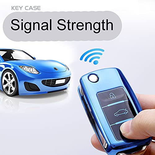 Cacacar For Vw Volkswagen Key Fob Cover, Premium Soft Tpu Full Protection Key Fob Case For Vw Jetta Golf Polo Mk6 Passat Tiguan Beetle Key Cover (Blue)