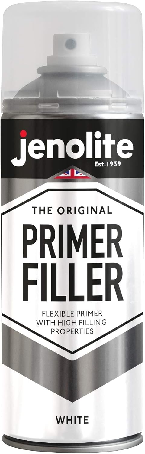Jenolite Primer Filler Aerosol Paint | White | Flexible Primer With High Filling Properties | Fills Small Dents & Scratches For