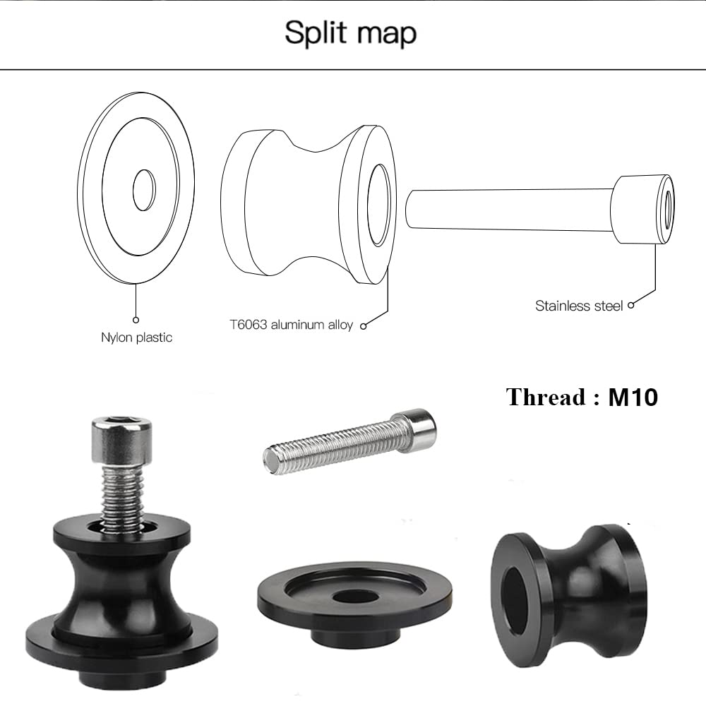Universal 10mm M10 Swing arm Sliders Spools, Fit with K.T.M Duke 125/200/390 RC 125/200/390 FZR 1000/600R/400 Kawasaki Z750 ER-6