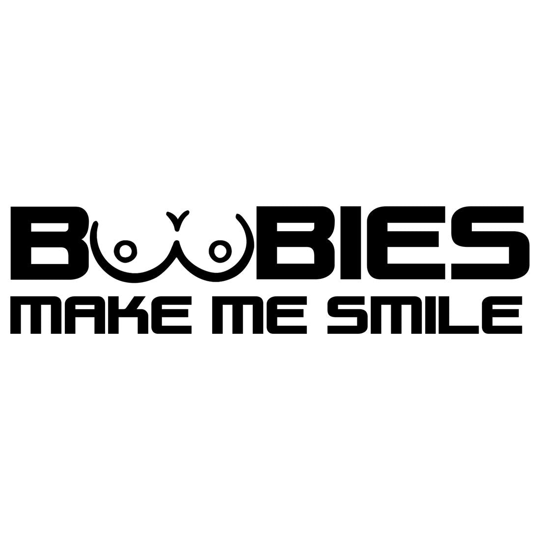 Crawford Graphix Boobies Make Me Smile Rude Funny Symbol Funny Bumper Car Van Bike Sticker Decal (6'', Black)