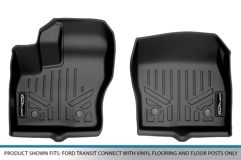 MAXLINER Floor Mats 1st Row Liner Set Black Compatible with 2014-2021 Ford Transit Connect with Vinyl Flooring and Floor Posts O