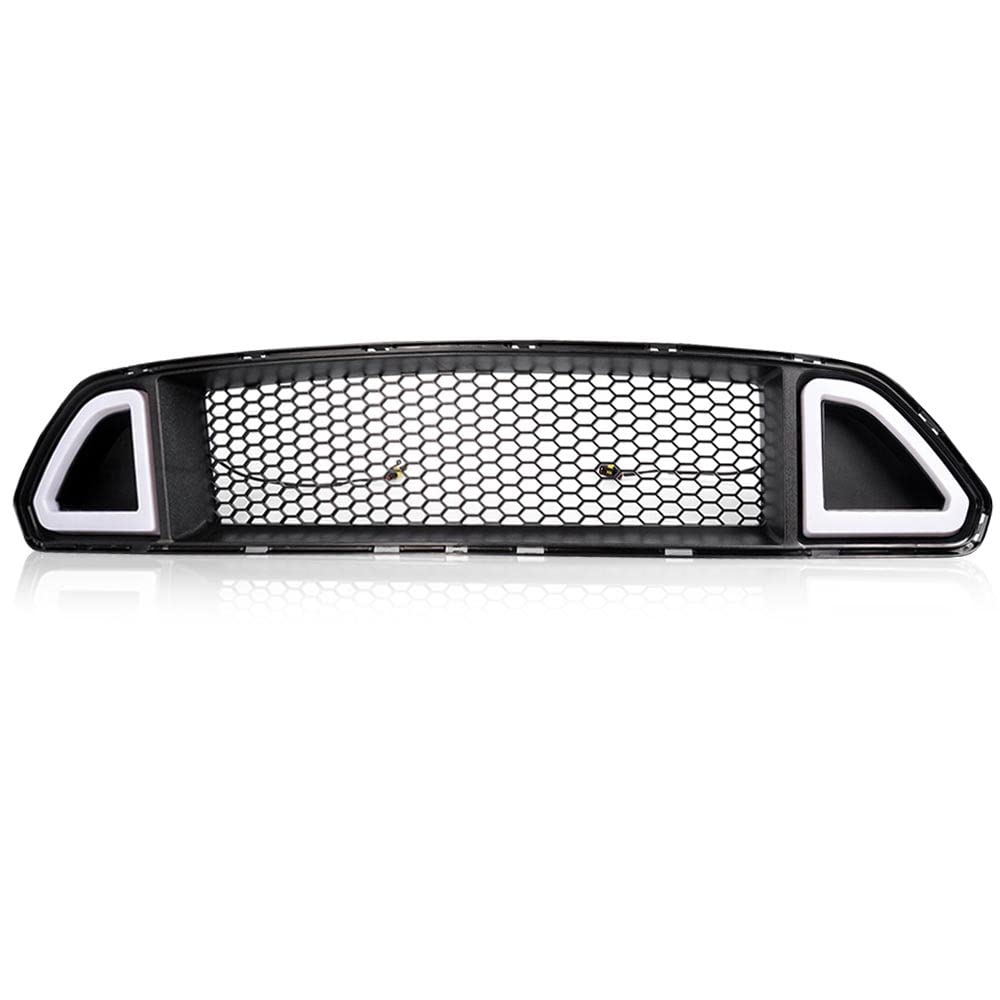 G-Plus Mesh Front Bumper Upper Hood Grille Grill With Drl Led Accent Vent Lights Compatible With Ford Mustang 2015-2017