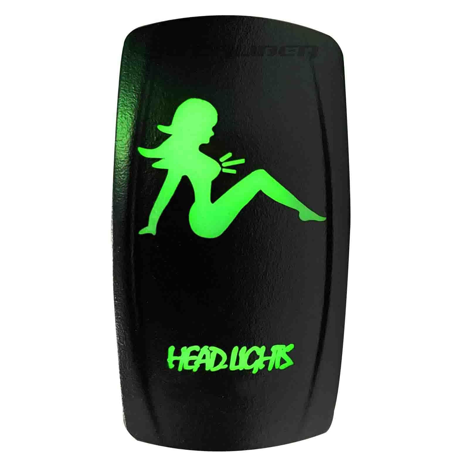 50 Caliber Racing Rocker Switch On/Off Led Backlit -Headlights- Utv, Auto, Boat 20A 12V (5359A9 Green)