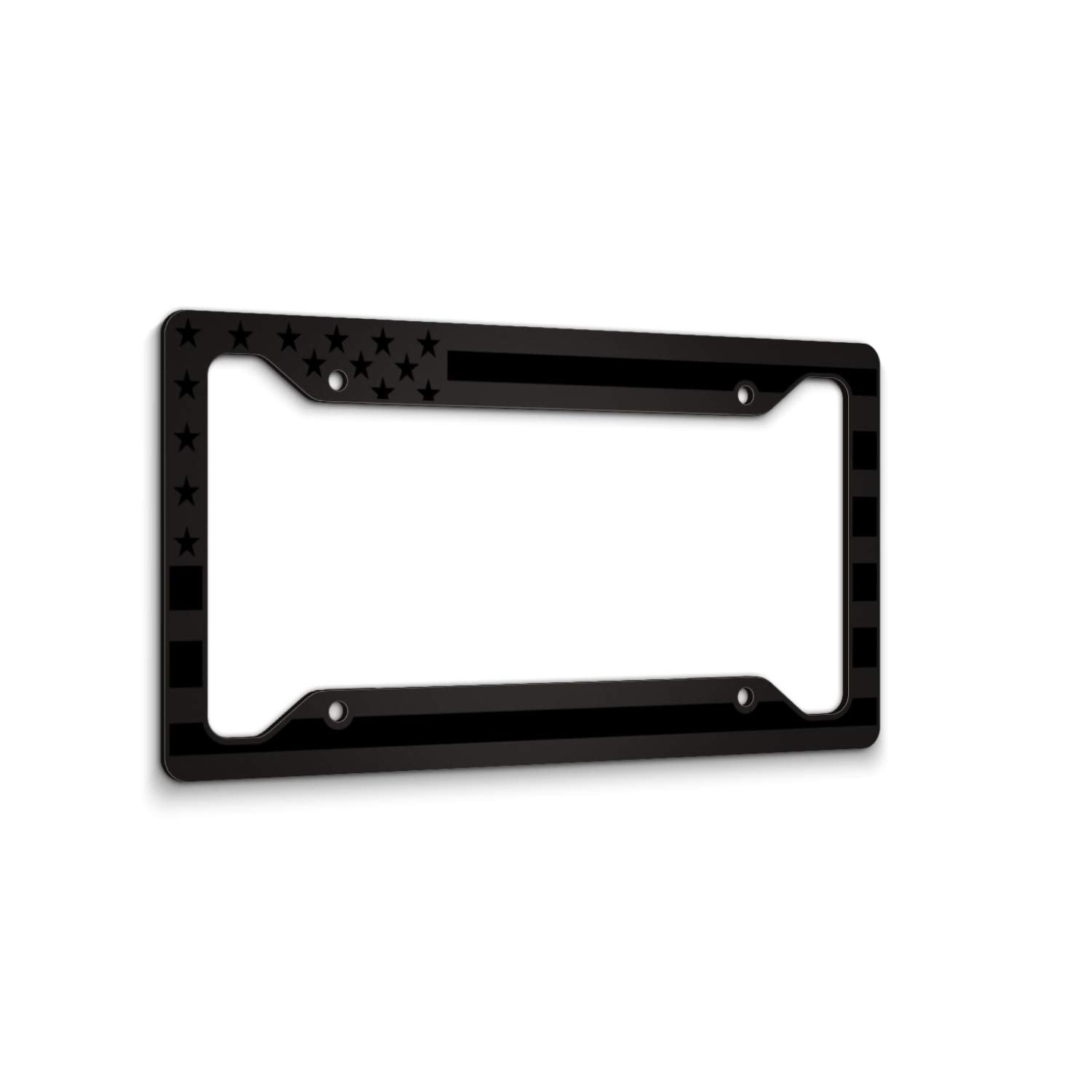 Jass Graphix Almost Invisible American Flag License Plate Frame - Black On Black - Tactical- Car Tag Frame