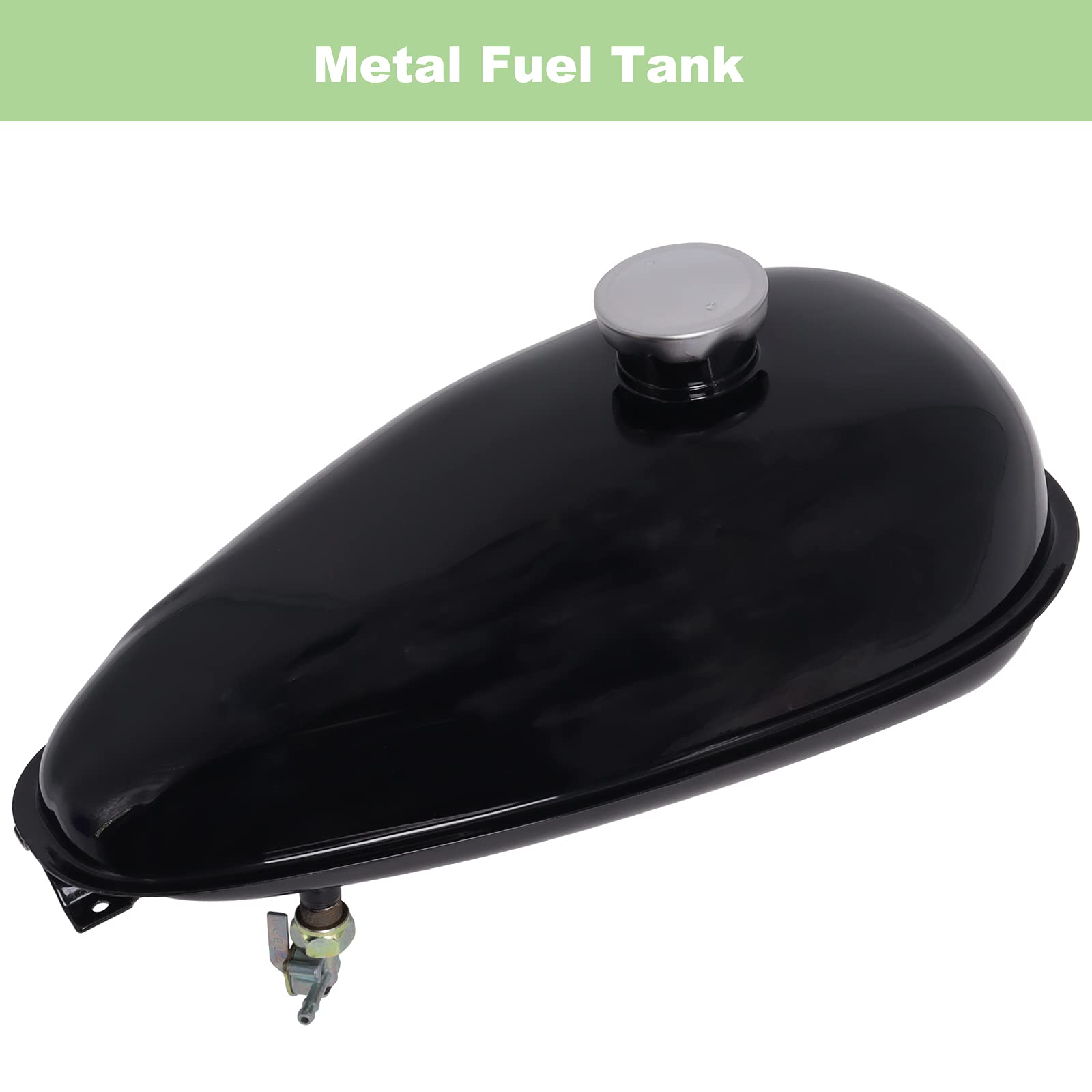Foifatt 4L Metal Gas Tank for Motorized Bicycle with Cap, Fuel Line & Filter, Fits 49cc 60cc 80cc Engines