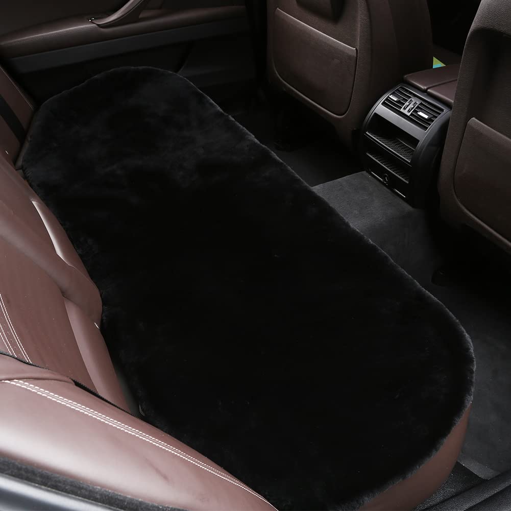 Llb Genuine Sheepskin Car Seat Cushion, Comfort Auto Seat Pad, Warm Real Wool Car Mat With Non-Slip Backing Universal Fit, 19.2 X 19.2 Inches (Black, 2 Front Seat Cushions & Bench Seat Cushion-3 Pcs)