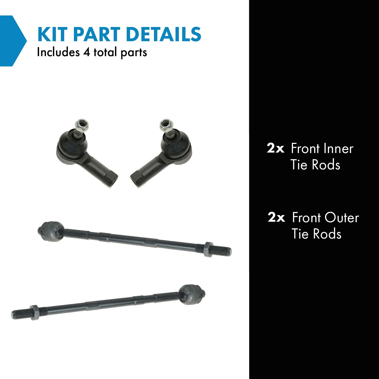 Trq Front Inner And Outer Tie Rod Set Compatible With 2006-2012 Mitsubishi Eclipse 2004-2012 Galant
