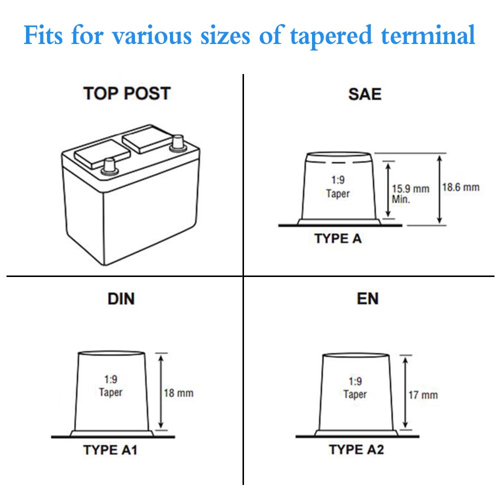 Vgate 6x1/0 Gauge AWG Lead-Acid Battery Terminals Clamp - Positive and Negative (+/-)(Pair) for Tapered Top Post