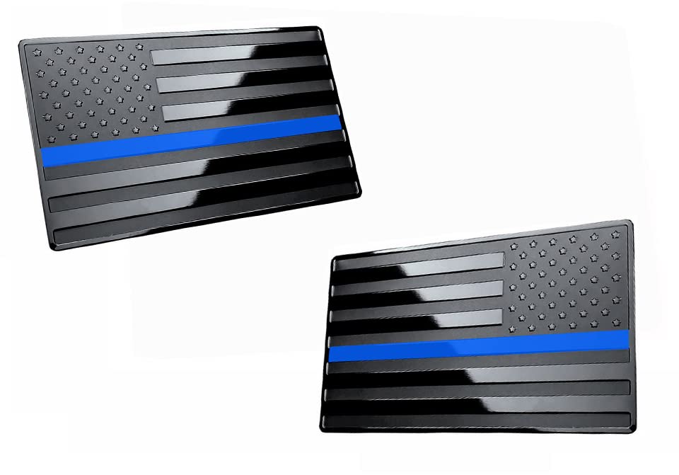 USA American Embossed Stainless Steel Metal Flag for Cars, Trucks Show Support of Police and Law Enforcement Officers (3.12'' x 