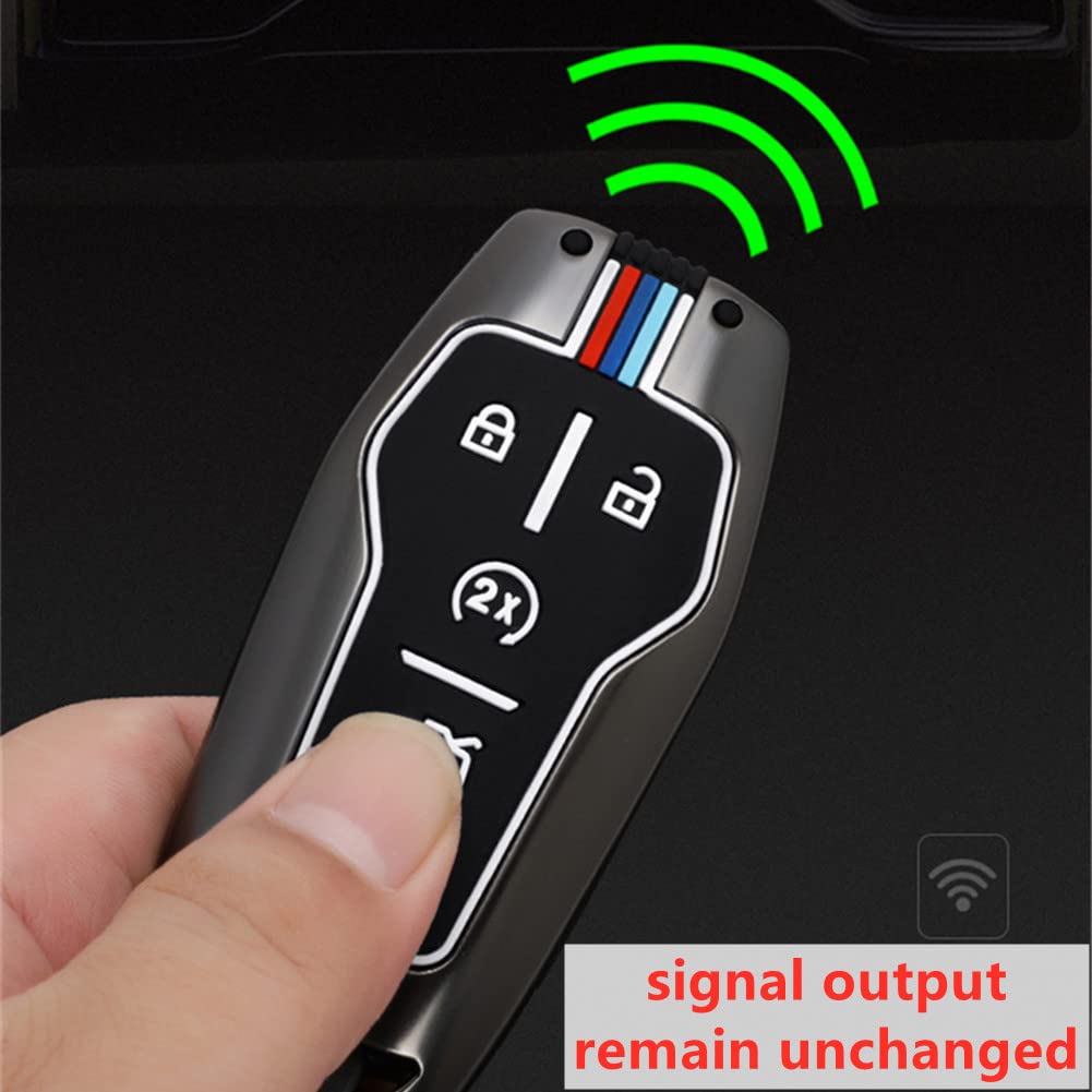 OTMIK Zinc Alloy Car Key Cover Cases Compatible with Ford Edge Explorer F-150 F-250 Fusion Mondeo 5 Buttons with Fluorescent Tri