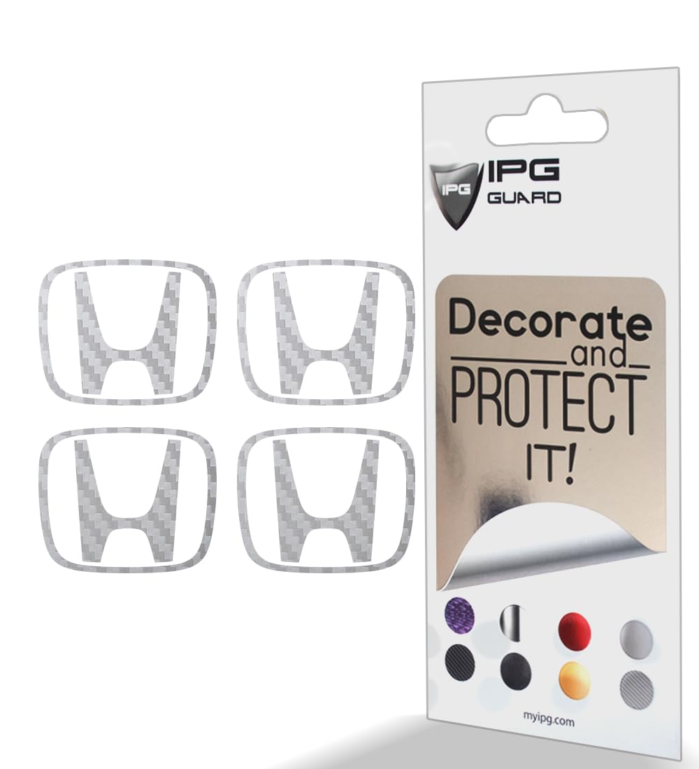IPG Compatible with Civic Accord CRV VTEC Si Logo Cap Inner or Outer Stckers Dcals (Center Cap:2.25) (4 Units) (Silver Carbon