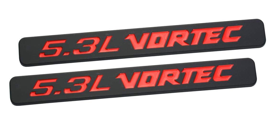 Aimoll 2Pcs 5.3L Vortec Hood Emblems Replacement For Z71 Gmc Engine Badge Silverado Chrome (Black Red)