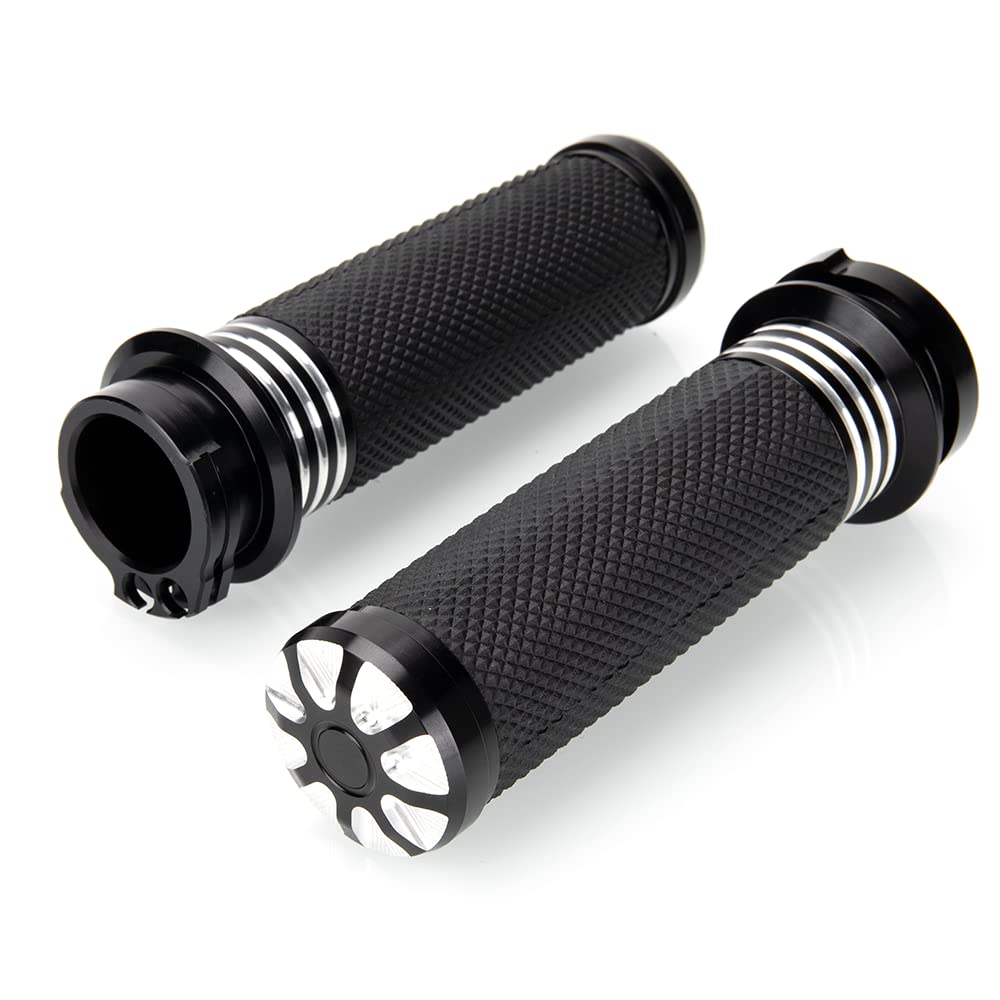 KICRY 1 Motorcycle Hand Grips Black Chrome Handlebar Grips Compatible with Harley Touring Honda Yamaha Suzuki Kawasaki (BK-3ci