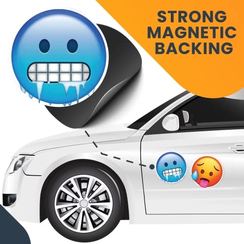 Magnet Me Up Hot And Cold Emoticon Magnet Decal, 5 Inch, 2 Piece Combo Pack, Cute Self-Expression Decorative Magnet For Car, Tru