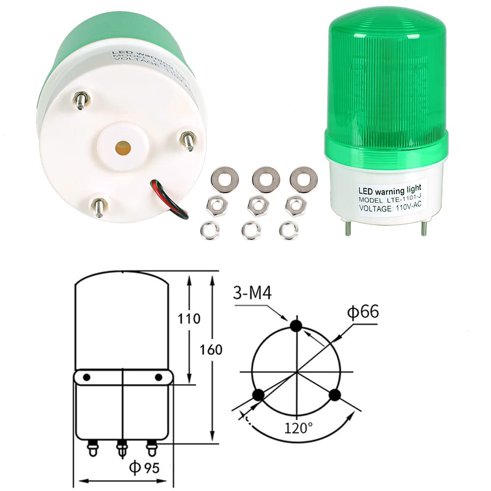 Industrial Led Rotating Strobe Beacon Warning Lights, Electrical Revolving Signal Lights For Emergency, 110V Ac, Green, No Buzze