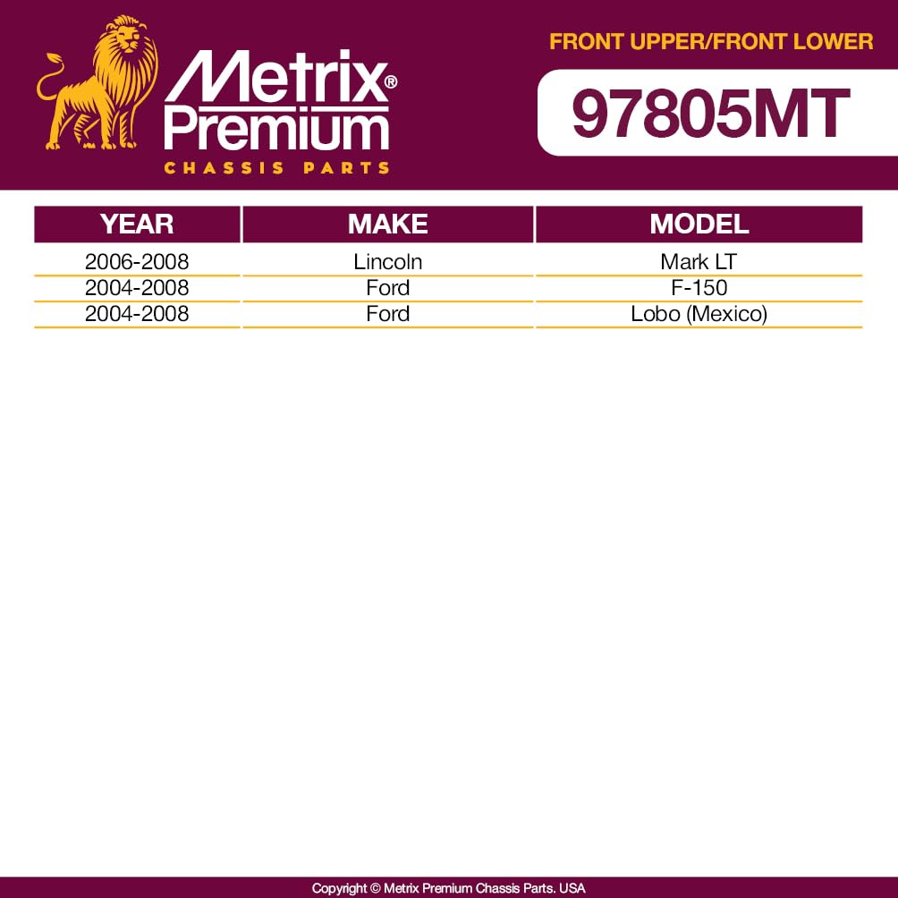 Metrix Premium Chassis Parts - 4 Pc Front Lower & Front Upper Control Arm Kit Fits 06-08 Lincoln Mark Lt, 04-08 Ford F-150, Lobo