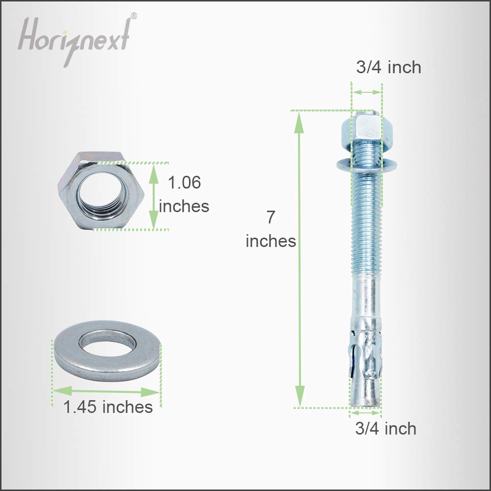 Horiznext 3/4'' X 7'' Wedge Anchor, For Cement And Concrete Only, Zinc-Plated Carbon Steel Screws And Lag Bolts ( 4 Pcs