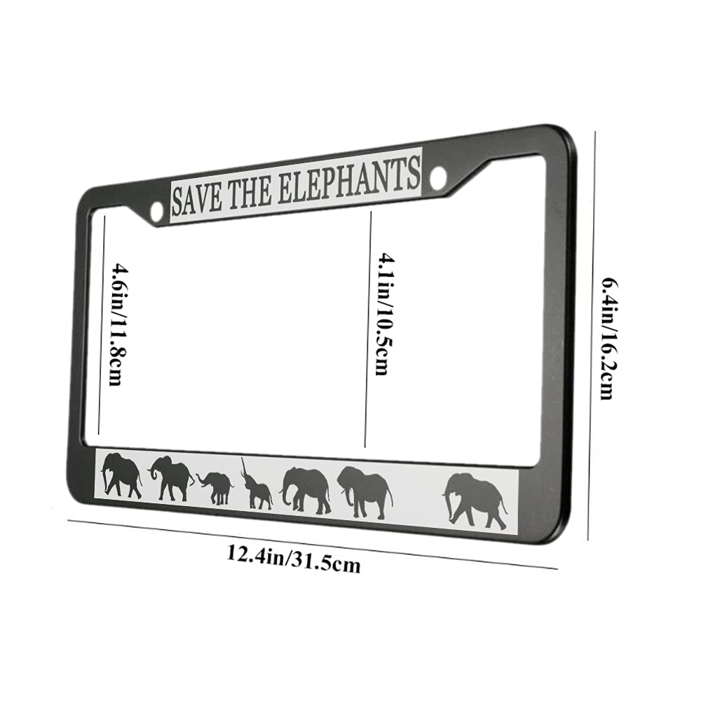oFloral Save The Elephants Aluminum Alloy License Plate Frame Seven Elephants and Babies Walk One Direction in Different Poses A