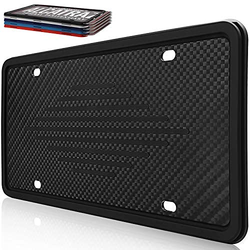 Intermerge License Plate Frame Holder - Universal American Auto Silicone License Plate Cover Rust-Proof,Rattle-Proof,Weather-Pro