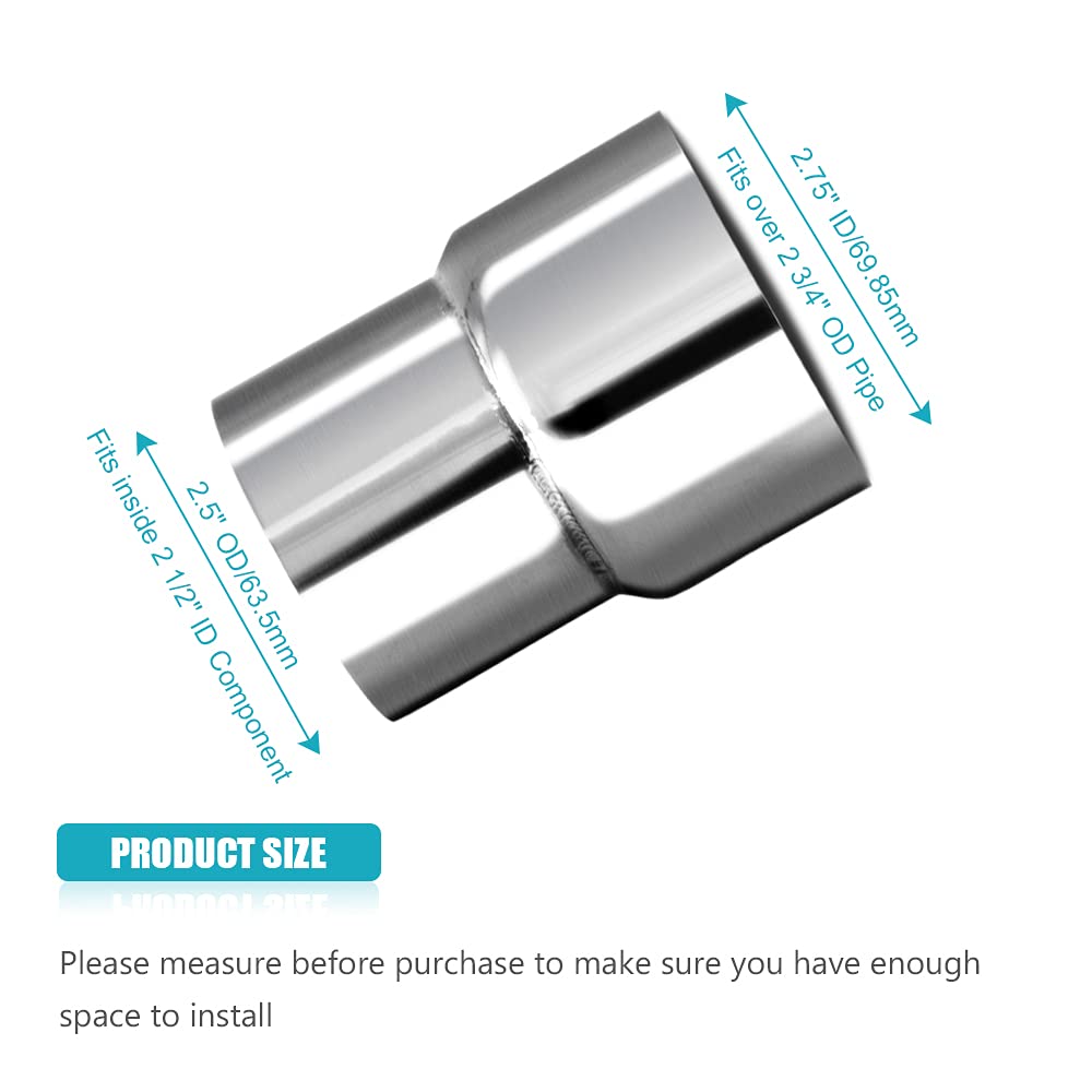 Universal 2.5 Od To 2.75 Id Exhaust Pipe Adapter Connector Reducer 304 Stainless Steel 2.5 Inch To 2.75 Inch 2 1/2” Od To 2 3/4” Id Kit