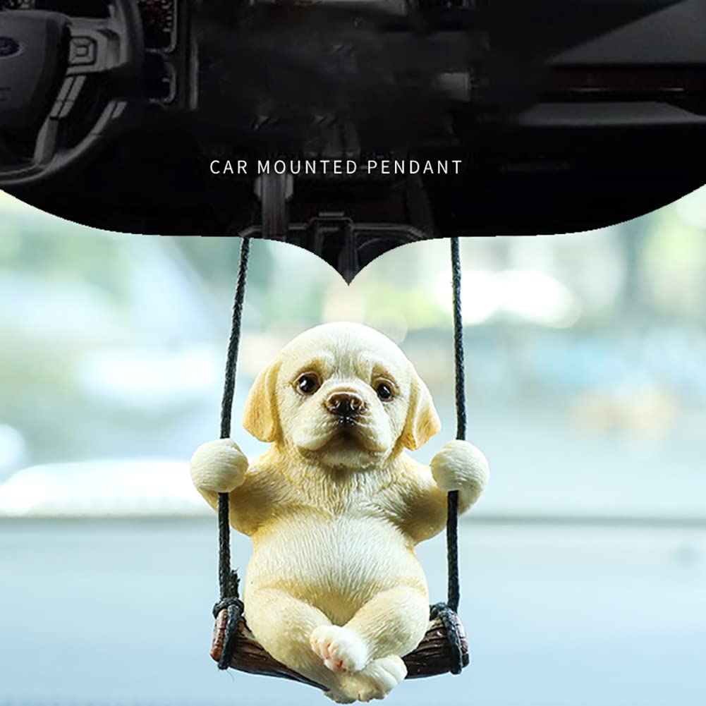 AMIORO Dog Car Mirror - Cute Swinging Rearview Decoration, Resin Material, Fun Interior Accessory