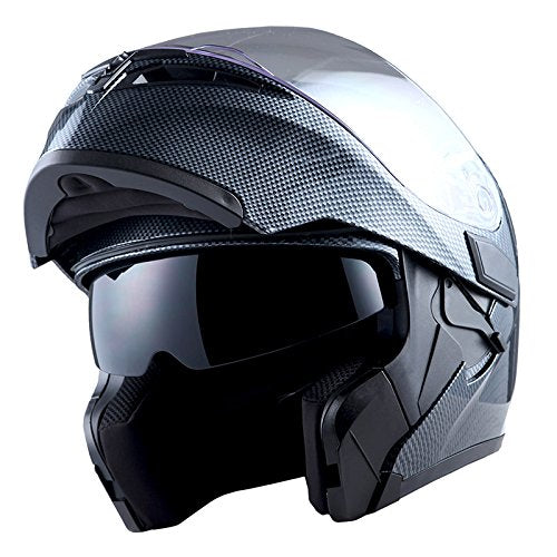 1Storm Motorcycle Modular Full Face Helmet Bike Flip Up Dual Visor Sun Shield: Hb89 Carbon Fiber Black